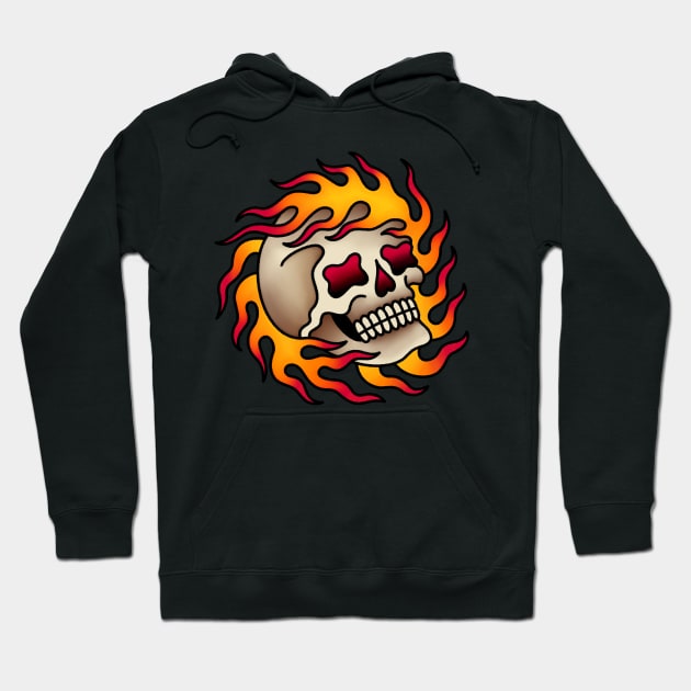 Old Salt American Traditional Flaming Skull Hoodie by OldSalt